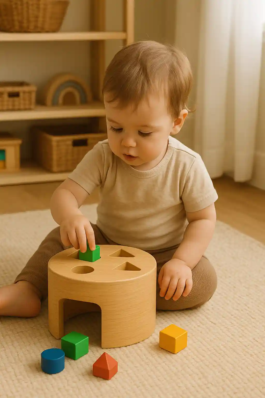 Niño jugando con el taburete